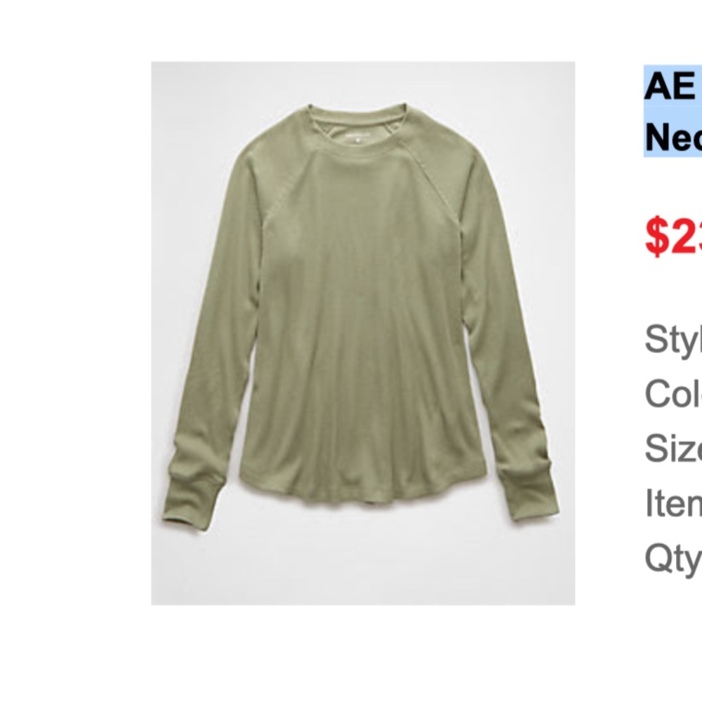Aerie | Plush Long-Sleeve Crew Neck T-Shirt